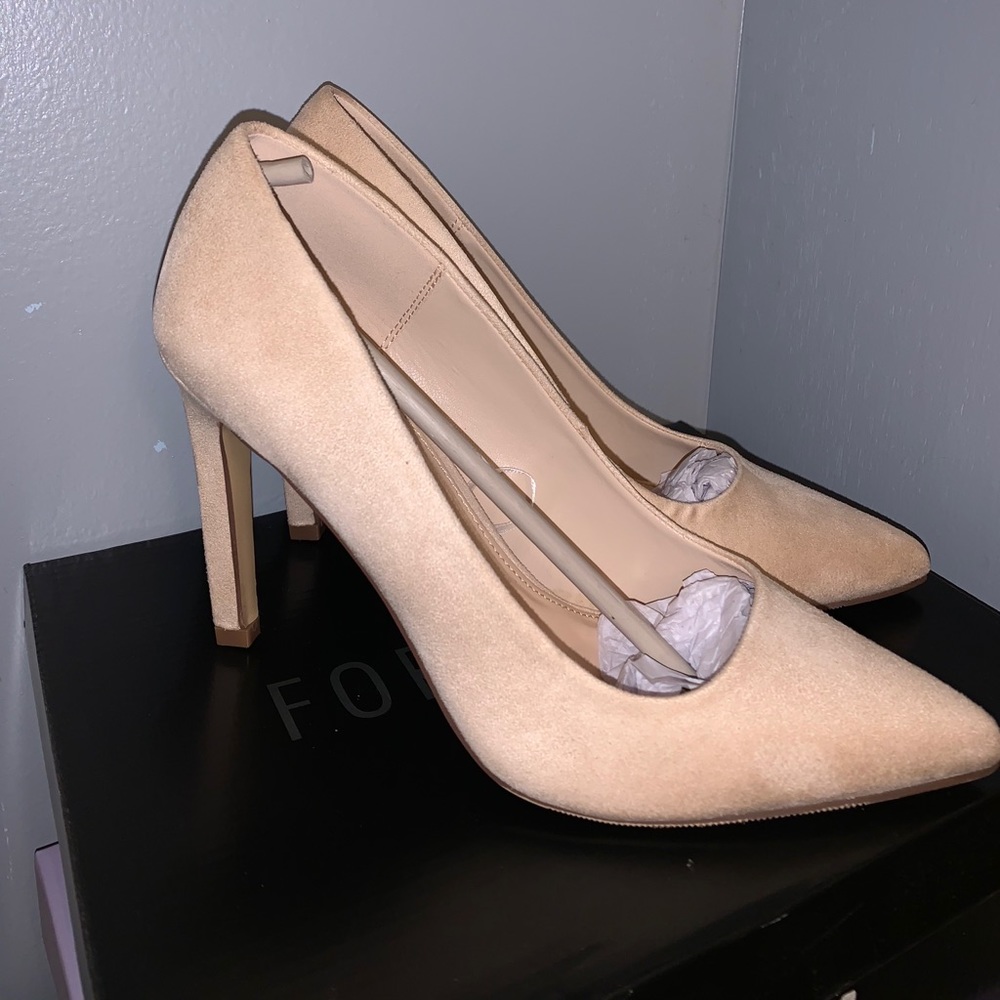 Faux Suede Pointed Toe Cream Heels